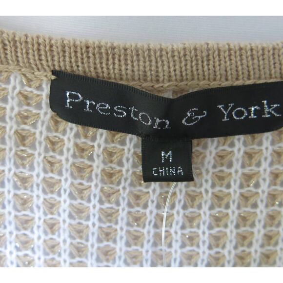 PRESTON and YORK *NWT* Cardigan Open Front Size M Women's Tan/White/Gold - Picture 6 of 10